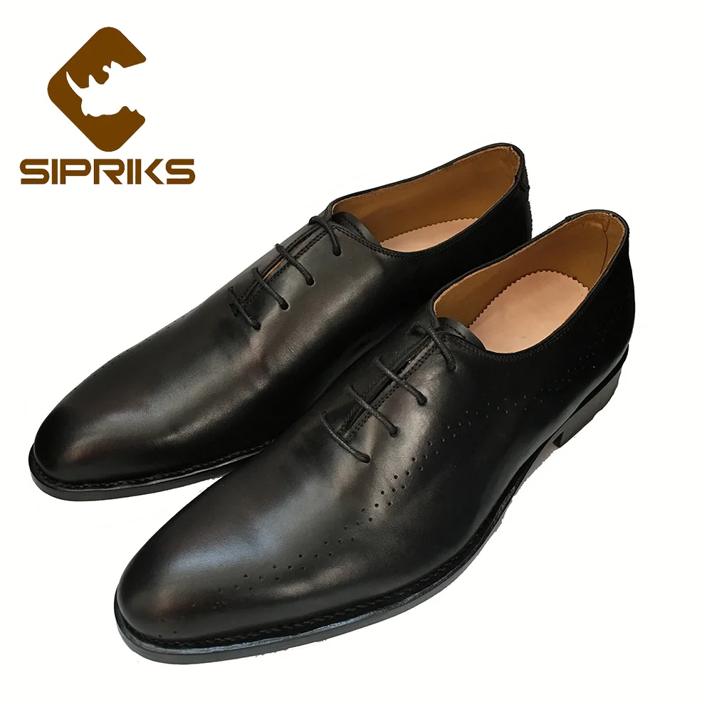 

Sipriks Mens Goodyear Welted Shoes Black Full Grain Leather Oxfords Boss Formal Suits Shoe European Male Carved Office Flat cie