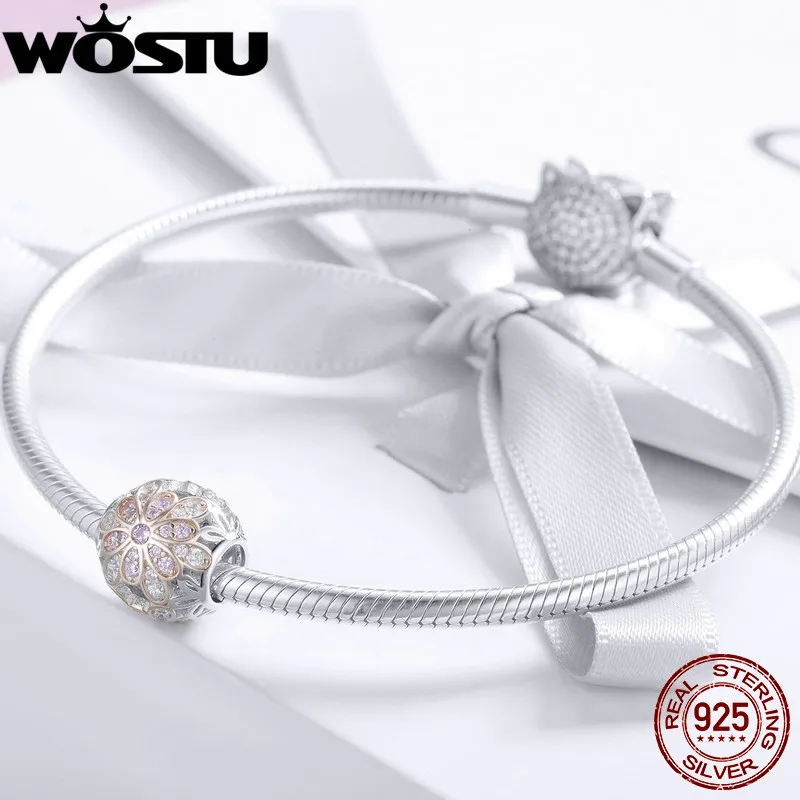 WOSTU, настоящее 925 пробы, серебряные бусины с цветущими бутонами, подходят к оригинальному браслету DIY, ожерелье, S925 серебряные ювелирные изделия, подарок DXC922