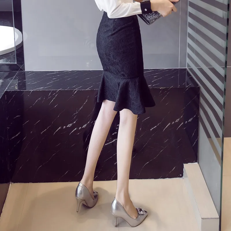 SZMXSS 2018 summer skirt lace wrap hip Short fish tail professional half swallow lotus leaf edge Women's | Женская одежда