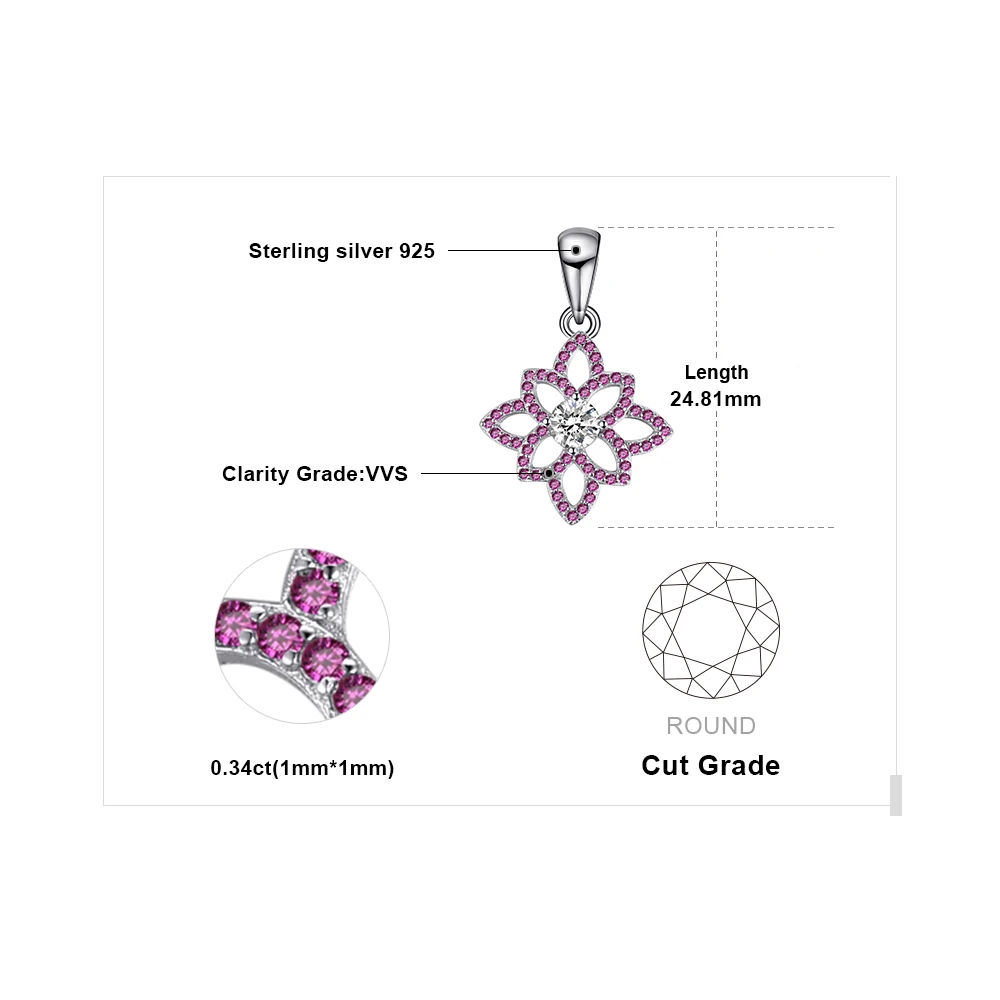 Jewelrypalace Новый 0.7ct создан розовый сапфир CZ цветок Подвеска для женщин S925