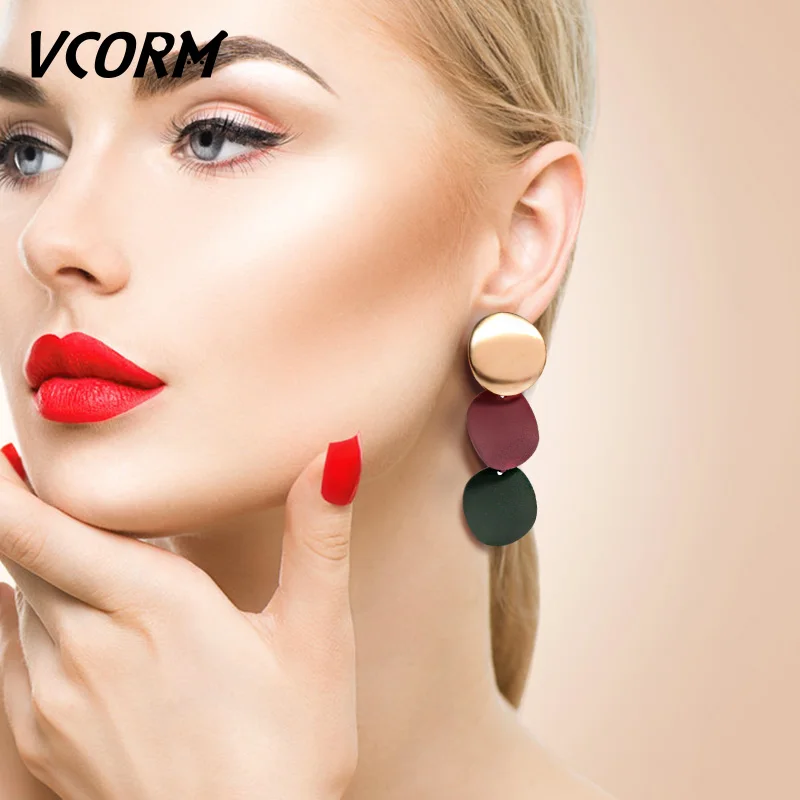 

VCORM New Punk Unique Acrylic Round Gold Drop Earrings for Women Fashion Vintage Statement Metal Dangle Earring 2019 Jewelry