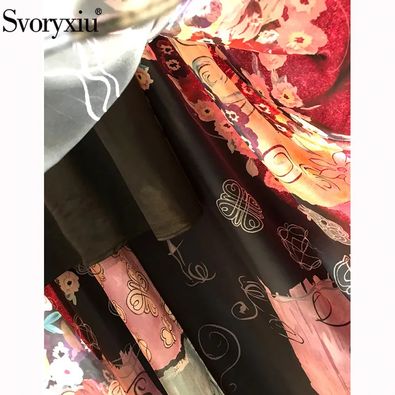 Женское длинное платье с полурукавами Svoryxiu, разноцветное элегантное вечернее платье составного кроя с черными кружевами и винтажным принтом на лето
