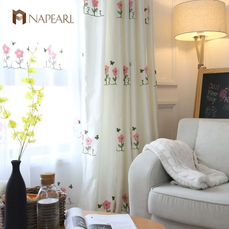 NAPEARL Вышитые розовые шторы для детской комнаты девочек спальни белая льняная