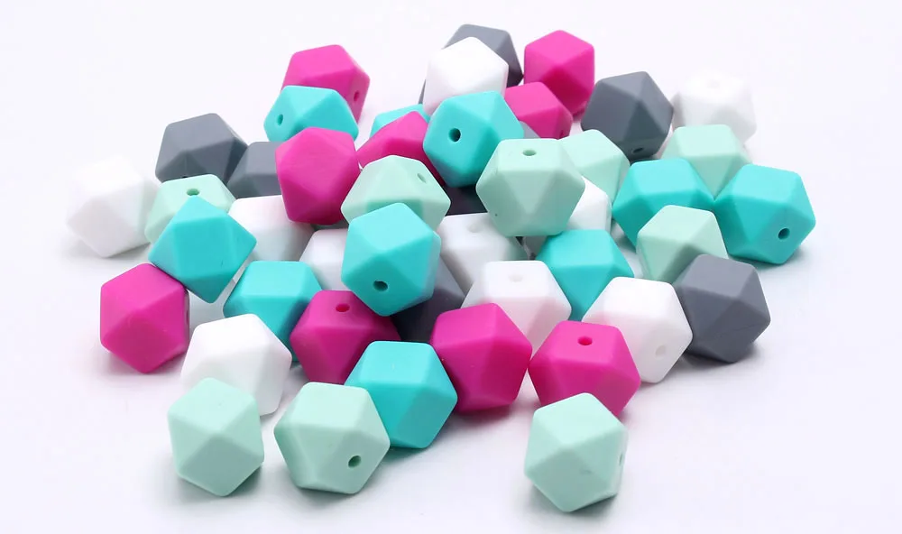 MHS. SUN силиконовые бусины 17 мм Детские Прорезыватели для зубов DIY игрушка Синий/Зеленый шестиугольник свободные бусины сделать Жевательная для прорезывания зубов ожерелье ювелирные изделия