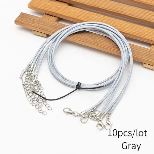 gray 10pcs 2 мм ювелирный шнур застежка Омар Ожерелье Веревка вощеный кожаный шнур ожерелье шнурок кулон браслет из шнуров изготовление 10 шт./лот бесплатно - Цвет: gray 10pcs