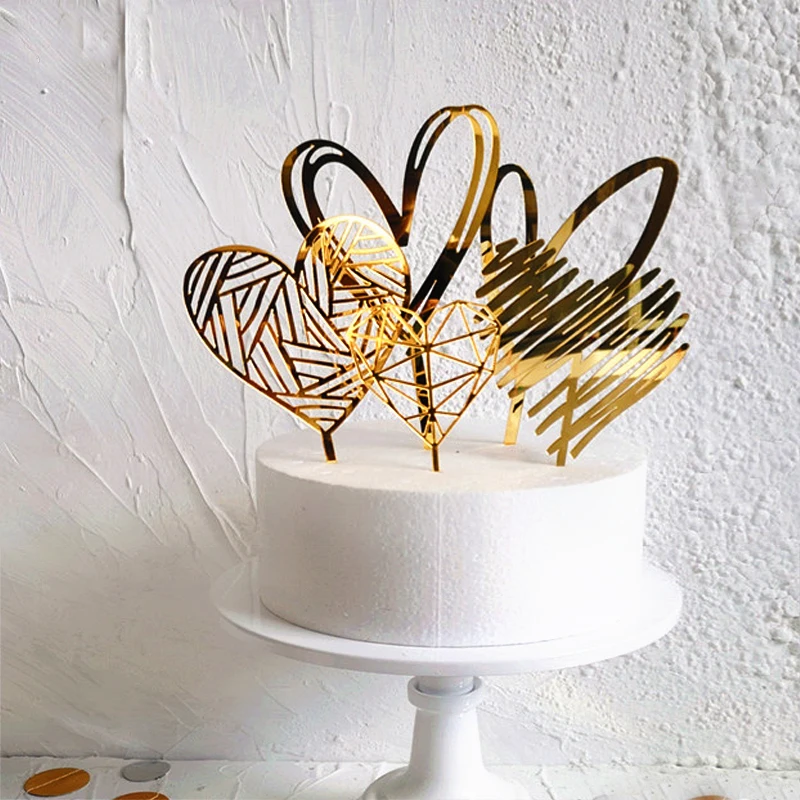 Valentine's Day Gold Acrylic Birthday Decoration Cake Topper lovers Marriage Top Happy Wedding Party Supplies Gift | Дом и сад