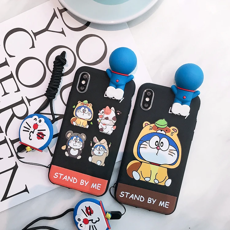 SAM S10 plus милый 3D Doraemon чехол для телефона для samsung Galaxy S7 Edge S8 S9plus S10E note8/note9 мультяшный чехол+ ремешок
