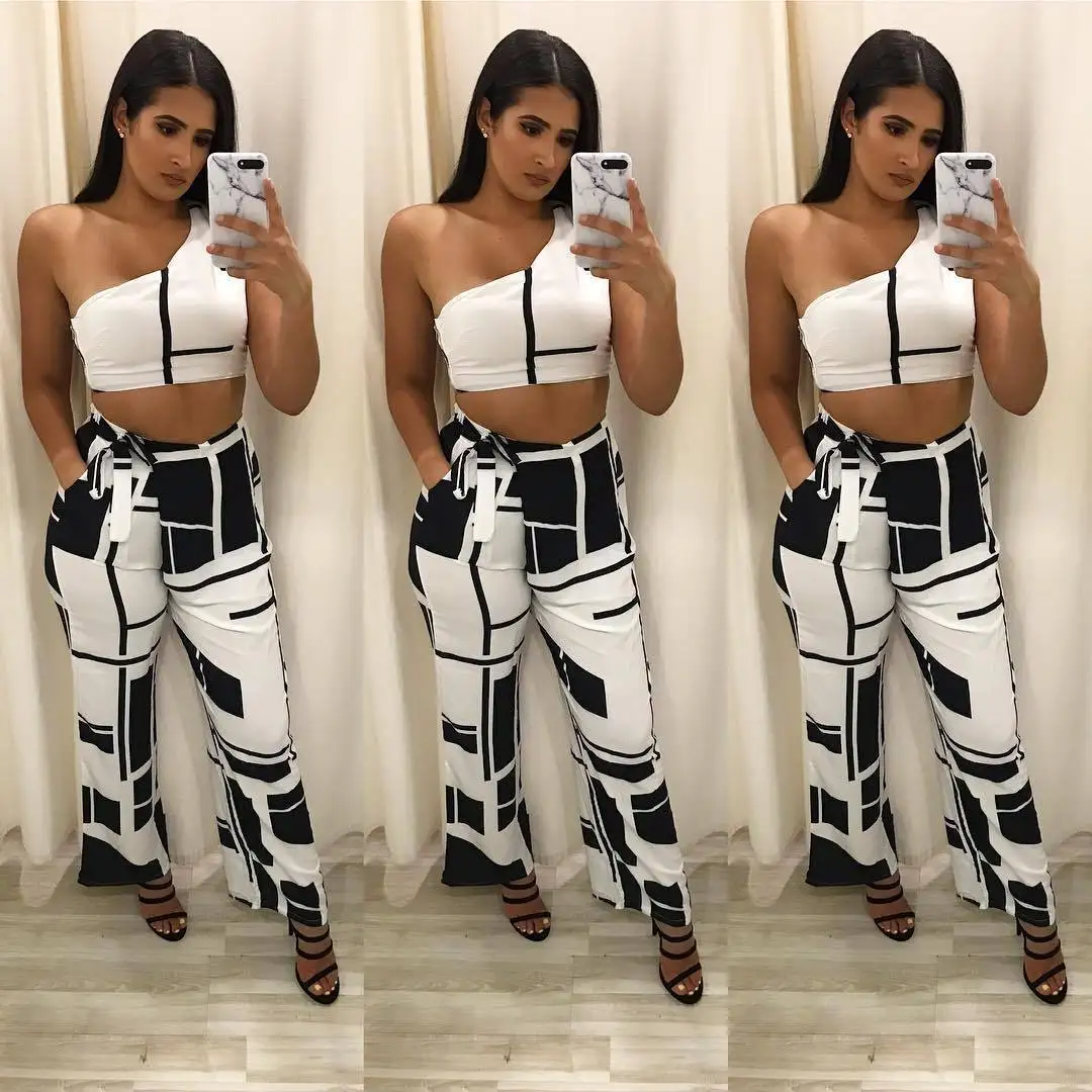 Комплект из 2 предметов с одним плечом женские брюки и штаны CropTop широкими