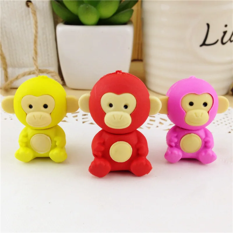 Coloffice 3PSC/Lot New Eraser Cute Monkey Kawaii Creative Pencil Writing Drawing Rubber Stationery School Office Supply | Канцтовары для
