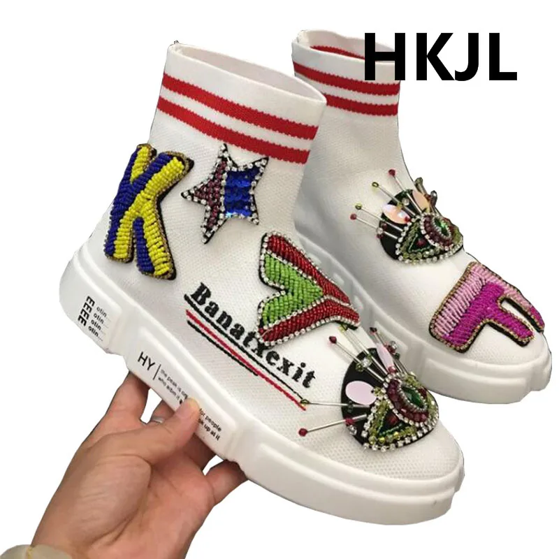 HKJL/модные эластичные вязаные носки с высоким верхом на толстой подошве Новинка