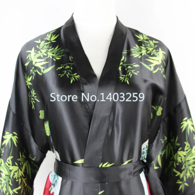 Женский шелковый халат черный в китайском стиле сексуальное нижнее белье ночная