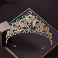 janevini baroque luxury crystal bridal crowns and tiaras peacock blue diadem for women brides jewelry wedding hair accessories