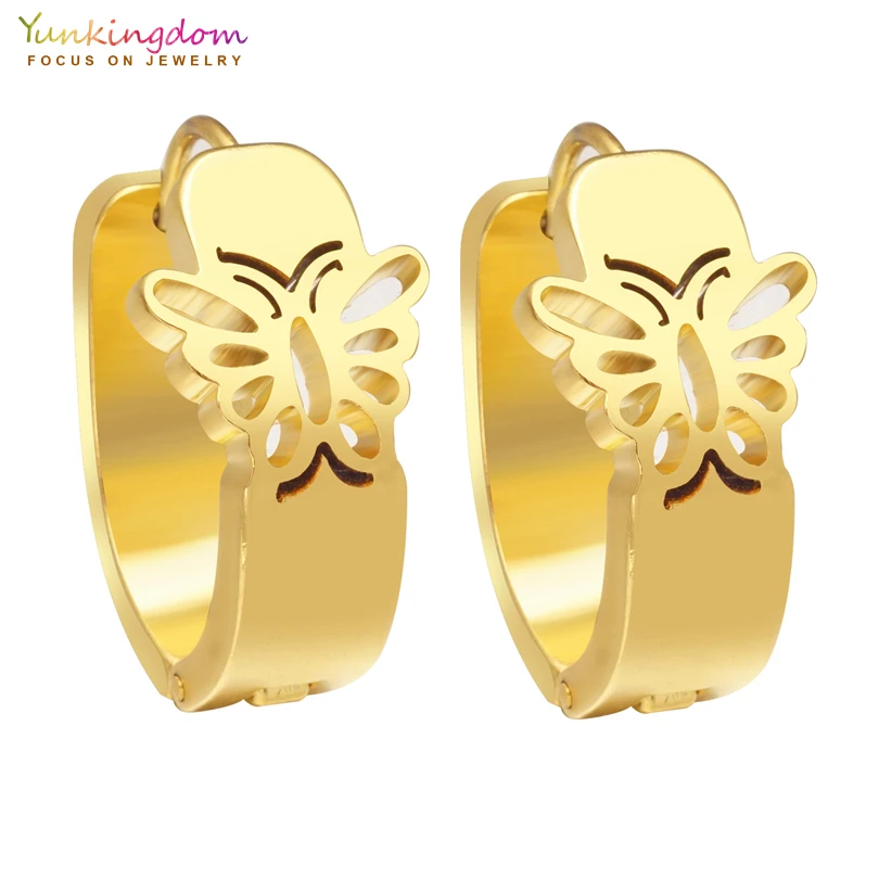 

Yunkingdom gold-color crystal rhinestone hoop earrings for women ladies fashion jewelry stainless steel earring UE0086