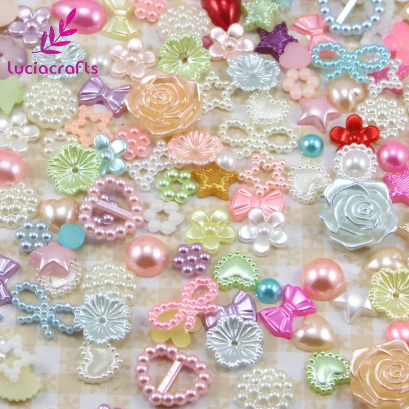 Lucia crafts 20 г/лот 2-14 мм случайный смешанный стиль жемчуг плоские для альбома бусины DIY ногтей принадлежности для одежды/сумок F0311
