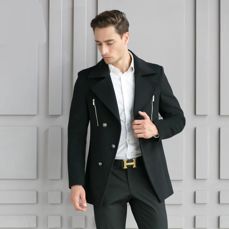 

Plus Size 3XL Mens 50%Wool Coat Brand Casual Slim Men Woolen Coat Winter jackets Black Grey Warm Windproof Outwear