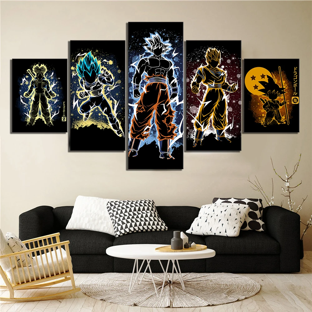 Печатный плакат настенная модульная художественная картина картины Dragon Ball Z Goku Вегета силуэт холст украшение дома современный для детей