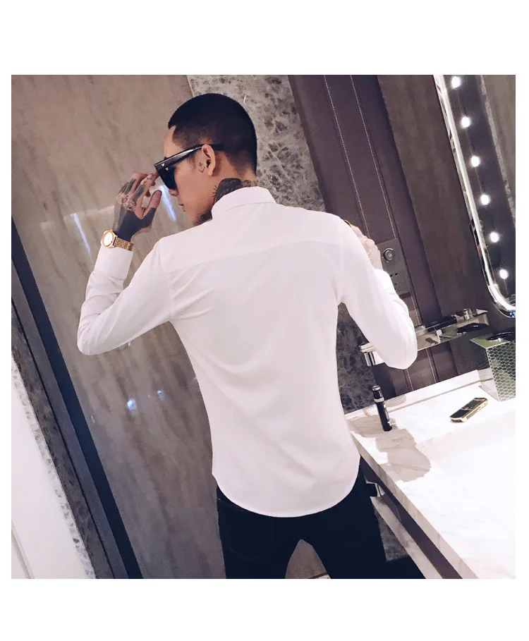 Роскошные сплайсированные ночной клуб смокинг модное платье рубашка Camisa Hombre Slim Fit рубашка Мужская Уличная с принтом дракона Мужская рубашка мужские рубашки