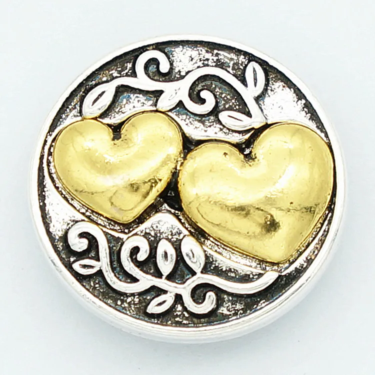 Мода Красота Элегантный золотой узор сердца 18 мм оснастки кнопки подходят для браслета ювелирные изделия