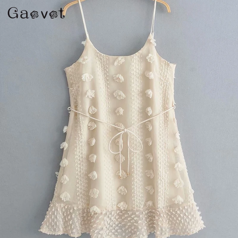 Gaovot 2019 женское летнее платье на бретельках с поясом платья высокой талией