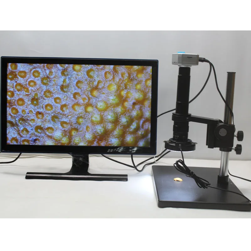 

1080P HDMI USB Industrial Digital Microscope Camera+Optical 10X-300X C-mount Lens+Adjustable LED lights+Large Base Bracket