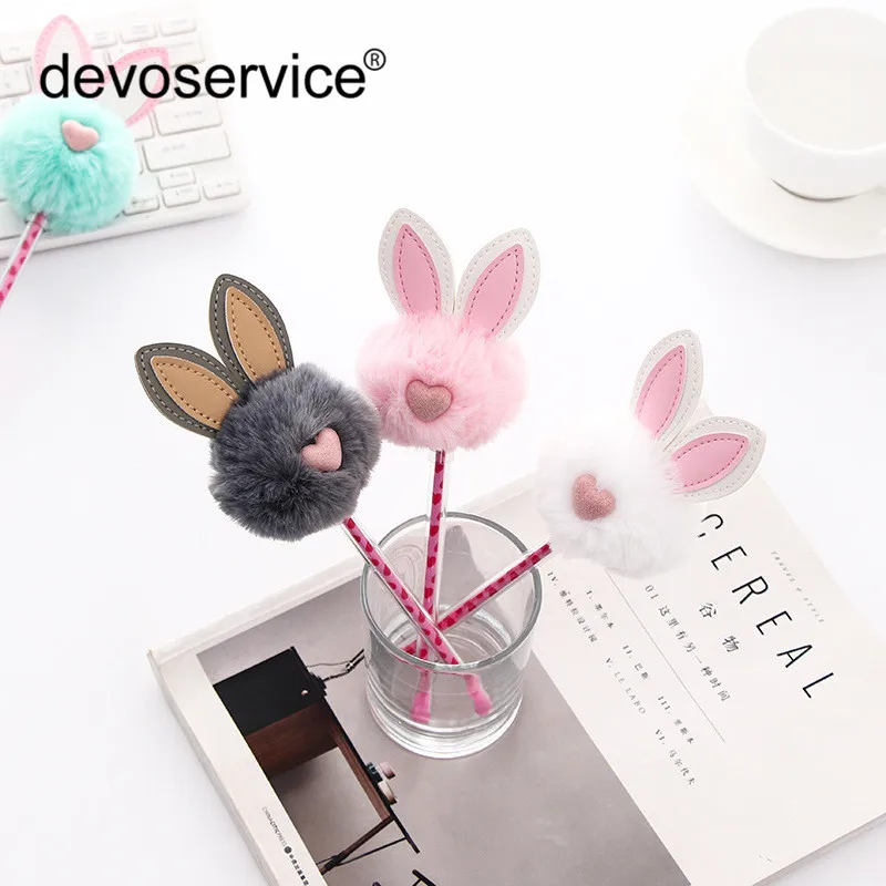 

1 шт. свежая милая плюшевая гелевая ручка с заячьими ушками для детей, Ballpoit кавайные ручки, канцелярские подарки, школьные и офисные принадле...