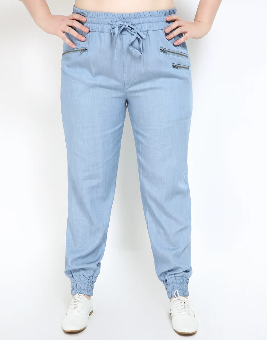 Милые Ann Для женщин плюс Размеры деним Дамские шаровары полной длины Пояса талии