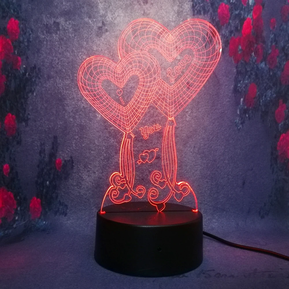 Бесплатная доставка двойная Любовь Сердце 3D ночник LED Usb 7 видов цветов Подарки