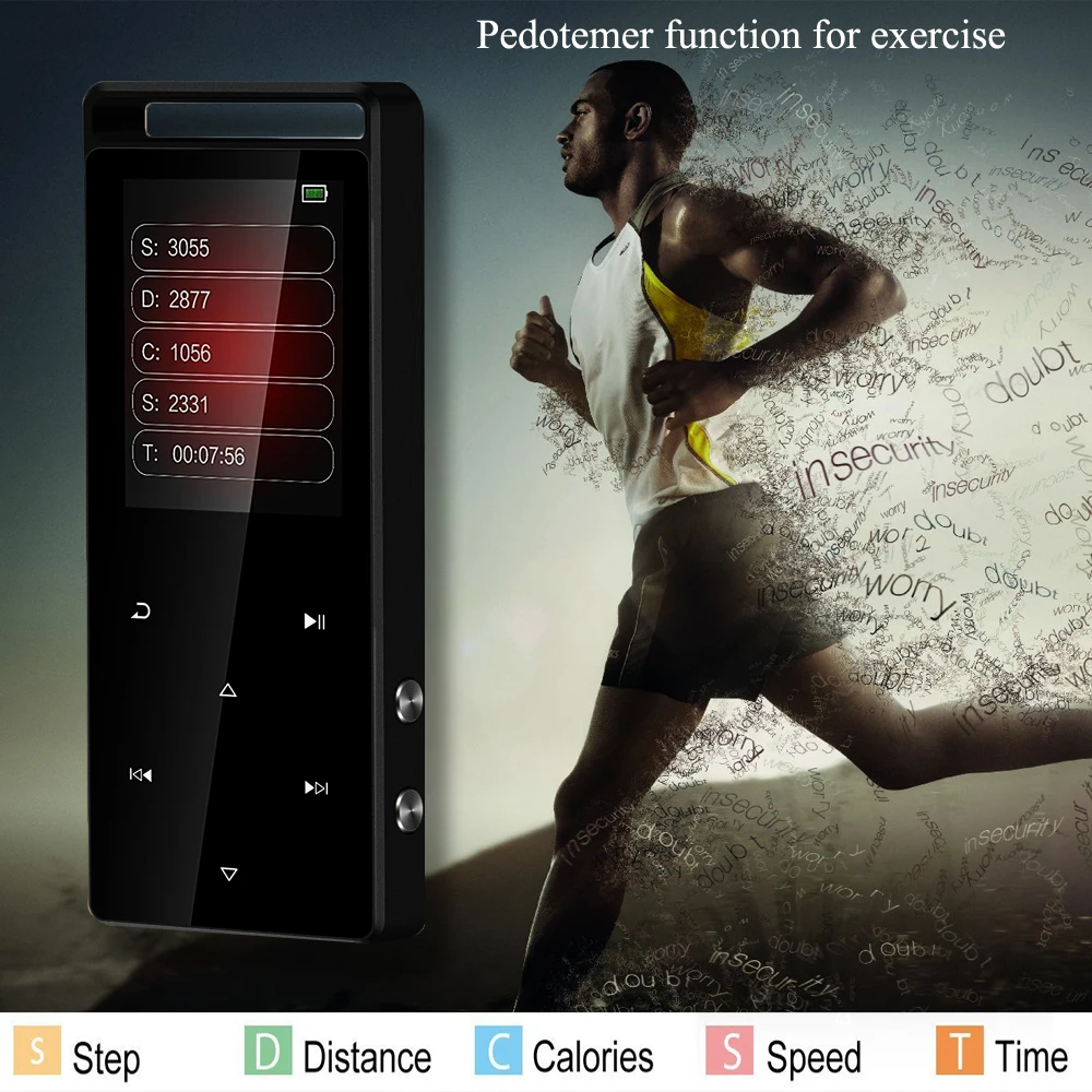 

Bluetooth4.0 MP3 Music Player 16GB Touch Key 1.8 inch TFT Color Screen Support Memory Card up to 64gb with FM Radio, Recorder