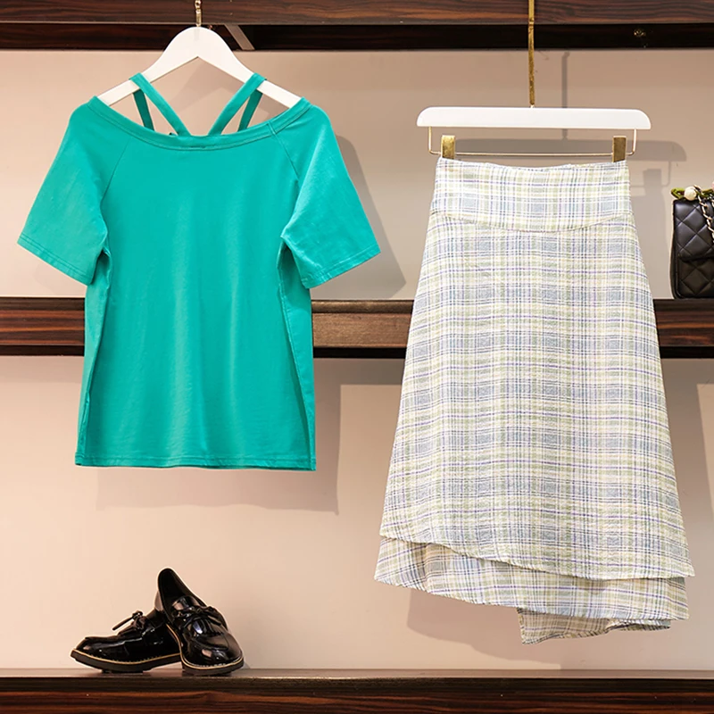 Trytree/летний женский костюм из двух предметов повседневный топ с вырезом + юбка