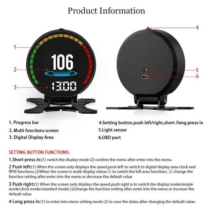 Многофункциональный бортовой компьютер Автомобильный дисплей HUD obd2 Авто OBD 9 режим отображения hud Дисплей Автомобильная электроника спидометр