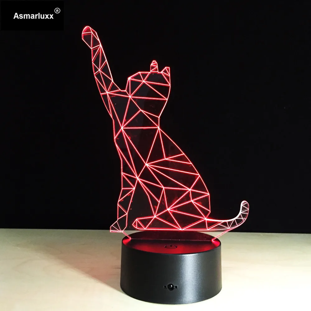 Светодиодный сенсорный выключатель с милой кошкой и USB портом ночник 3D для