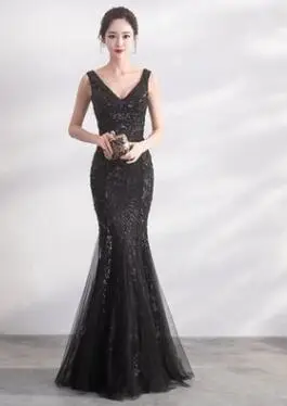 black DongCMY золотого цвета платье для выпускного с пайетками Vestido Длинное Элегантное Вечернее женское платье - Цвет: black