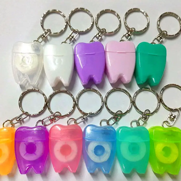 

20pcs Tooth-Shaped Key Chain Portable Dental Floss Flat-Line Design
