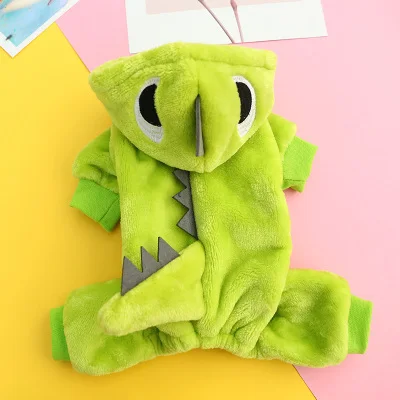 Green Dinosaur Cosplay Halloween Clothes Pet Dog Cute Csotumes Comfort Flannel Winter Warm Animal Goods Chihuahua Terrier - Цвет: Lt Green