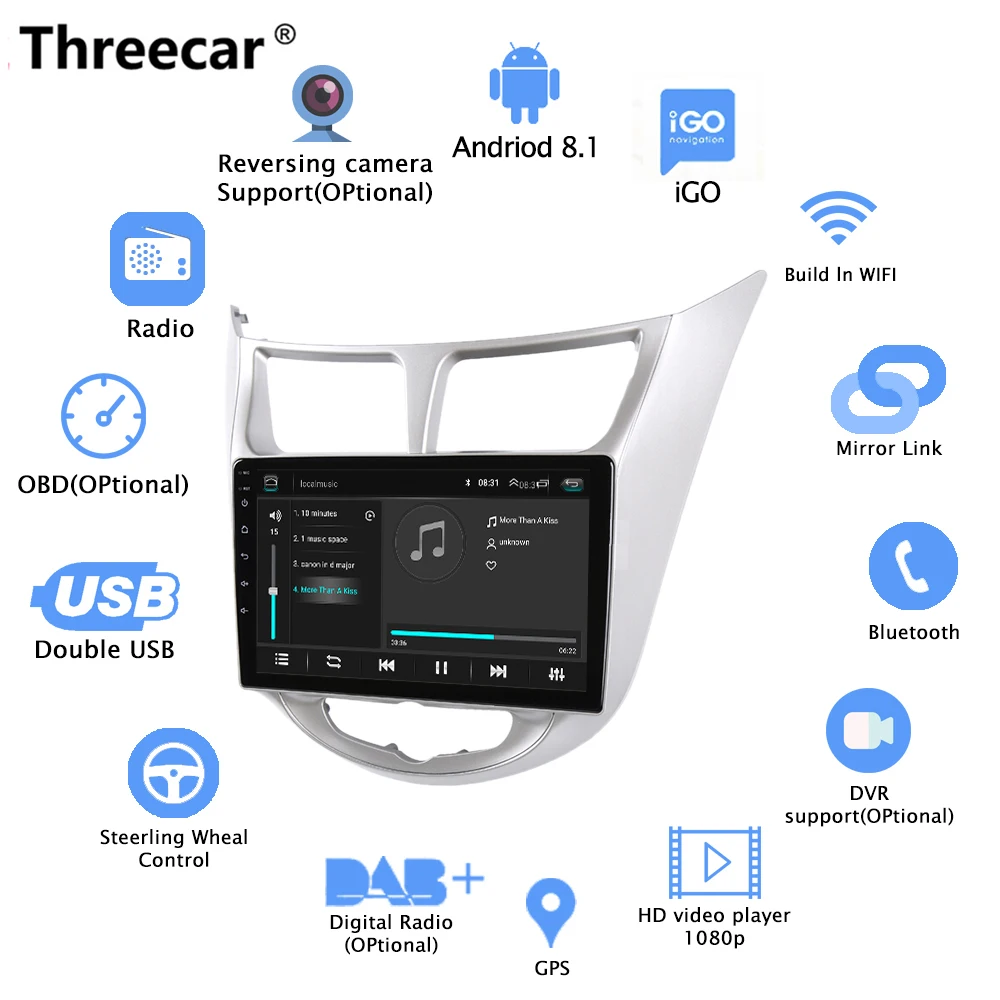 only radio 2 din Android 8,1 Автомагнитола " Мультимедиа Видео плеер навигация gps Wifi Автомобиль Android для hyundai Solaris Accent Verna радио - Цвет: only radio