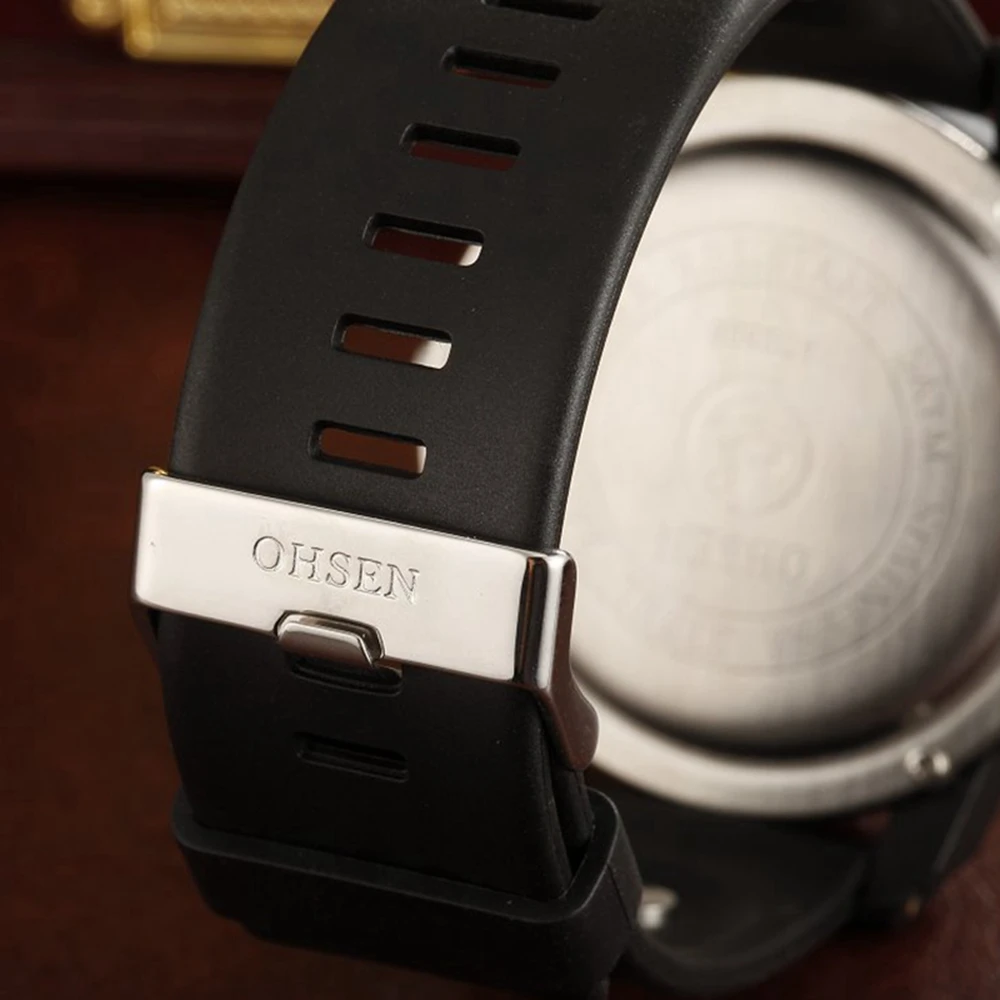 Мужские кварцевые часы Ohsen красные цифровые с силиконовым ремешком и дисплеем 50 м