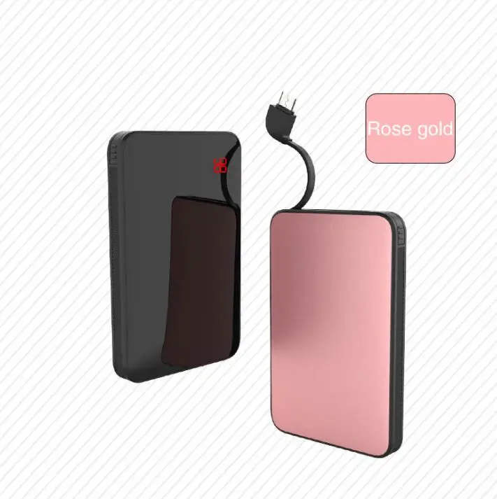 Rosy Gold ЖК-дисплей mi ror экран тонкий mi ni power Bank 8000 мАч для Xiaomi mi iphone 3 в 1 Встроенная линия портативное зарядное устройство Быстрая зарядка power bank - Color: Rosy Gold