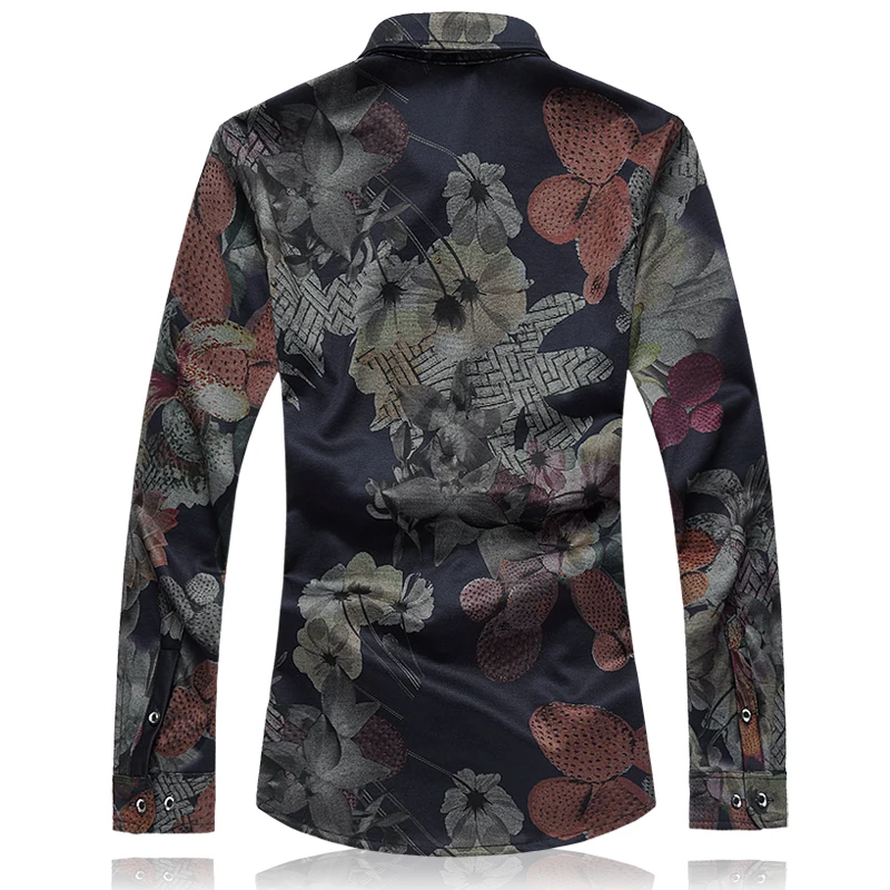 Brands Men Long-Sleeved Flower Shirt Large Size S-7XL Fashion Casual Male Cotton and Polyester Fabric Camisa | Мужская одежда