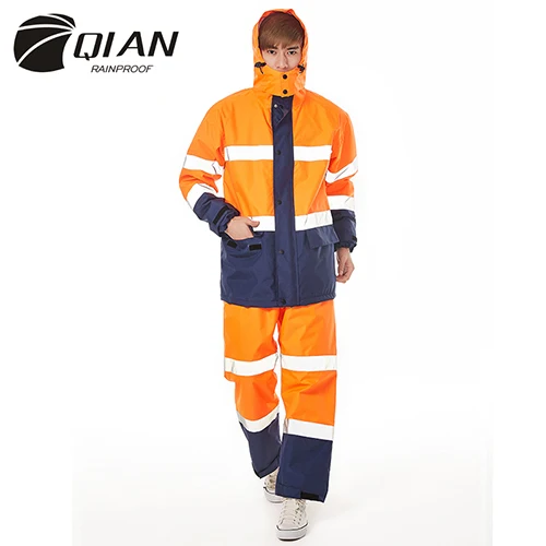 Orange Qian, фирменный непромокаемый дождевик для женщин/мужчин, комплект из куртки и штанов, дождевик для взрослых, плотная рабочая одежда для полиции, мотоциклетный дождевик - Цвет: Orange