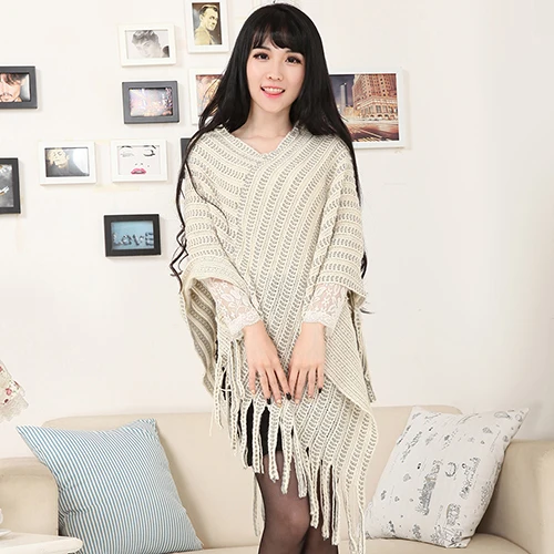 Новый 2016 Новинка Для женщин вязать теплые Batwing накидка Ленточки пончо куртка-плащ