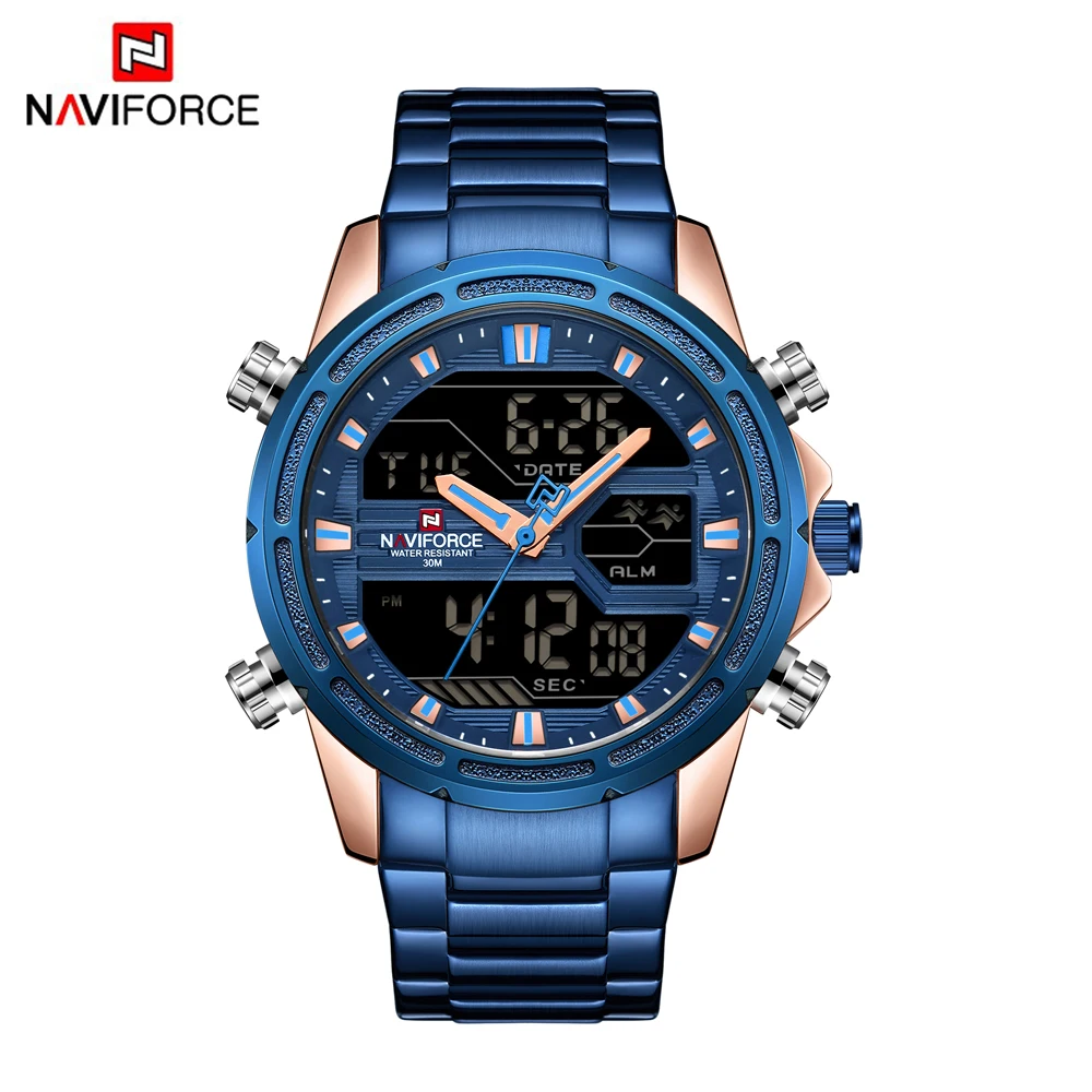 Роскошный топ бренд NAVIFORCE Мужские кварцевые аналоговые часы модные спортивные часы водонепроницаемый светодиодный цифровой полный стальной часы Relogio