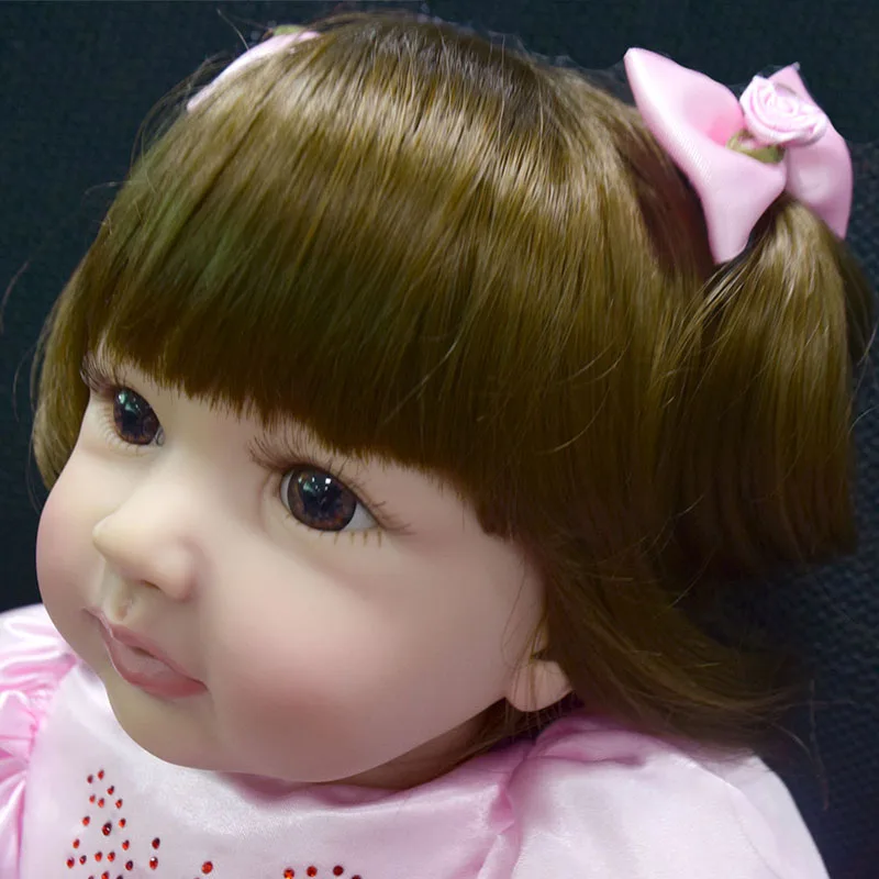 22'' Handmade Newborn Girl Doll Realistic Baby Doll Vinyl Princess Doll with Pink Clothes Kids Toy Birthday Gift for Girls