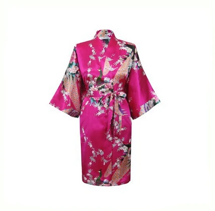 Hot Pink Robe Синие халаты для невесты, подружки невесты, китайский женский ночной костюм из вискозы, сексуальное женское кимоно, банное платье, пижамы, Размеры S M L XL XXL XXXL A-015 - Цвет: Hot Pink Robe