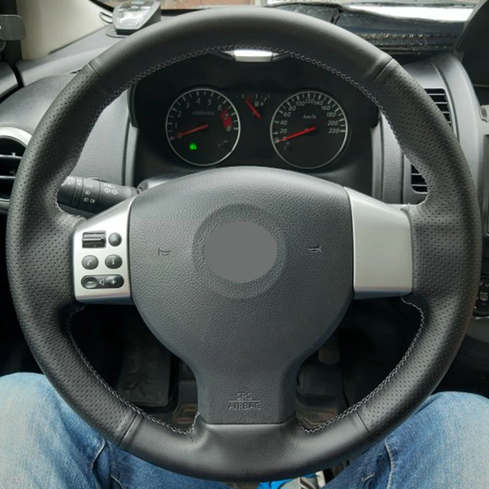 Черные чехлы на руль из искусственной кожи для Nissan Tiida 2004-2010 Sylphy 2006-2011 Versa 2007-2011