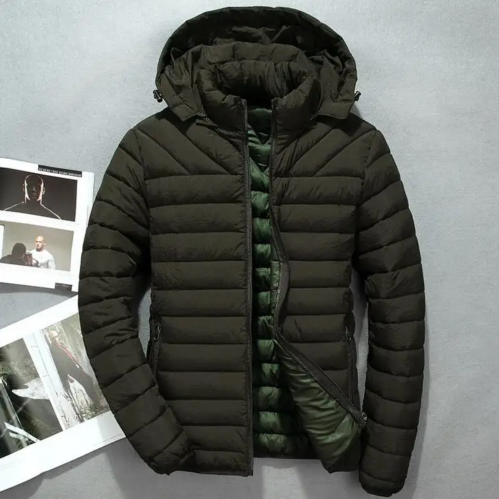 army green Rlyaeiz плюс размер 5XL зимние куртки мужские Повседневная Новая одежда куртки однотонные короткие с капюшоном зимние пуховики на молнии пальто - Цвет: army green