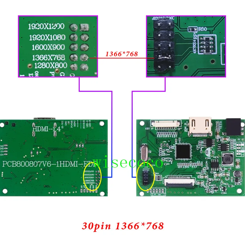 30 pin 1366 768 HDMI EDP ЖК-контроллер 30pin плата универсальная поддержка 1280*800 1920*1200 1920*1080 1600*900 1366*768 дисплей для Raspberry Pi - Цвет: 30 pin 1366 768