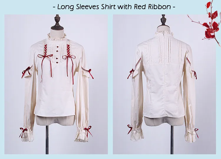 Red Long Shirt Платье в стиле Лолиты; милая рубашка для девочек в стиле каваи; винтажная юбка принцессы горничной в готическом стиле с высокой талией; цвет красный, черный, розовый; женская летняя юбка - Цвет: Red Long Shirt