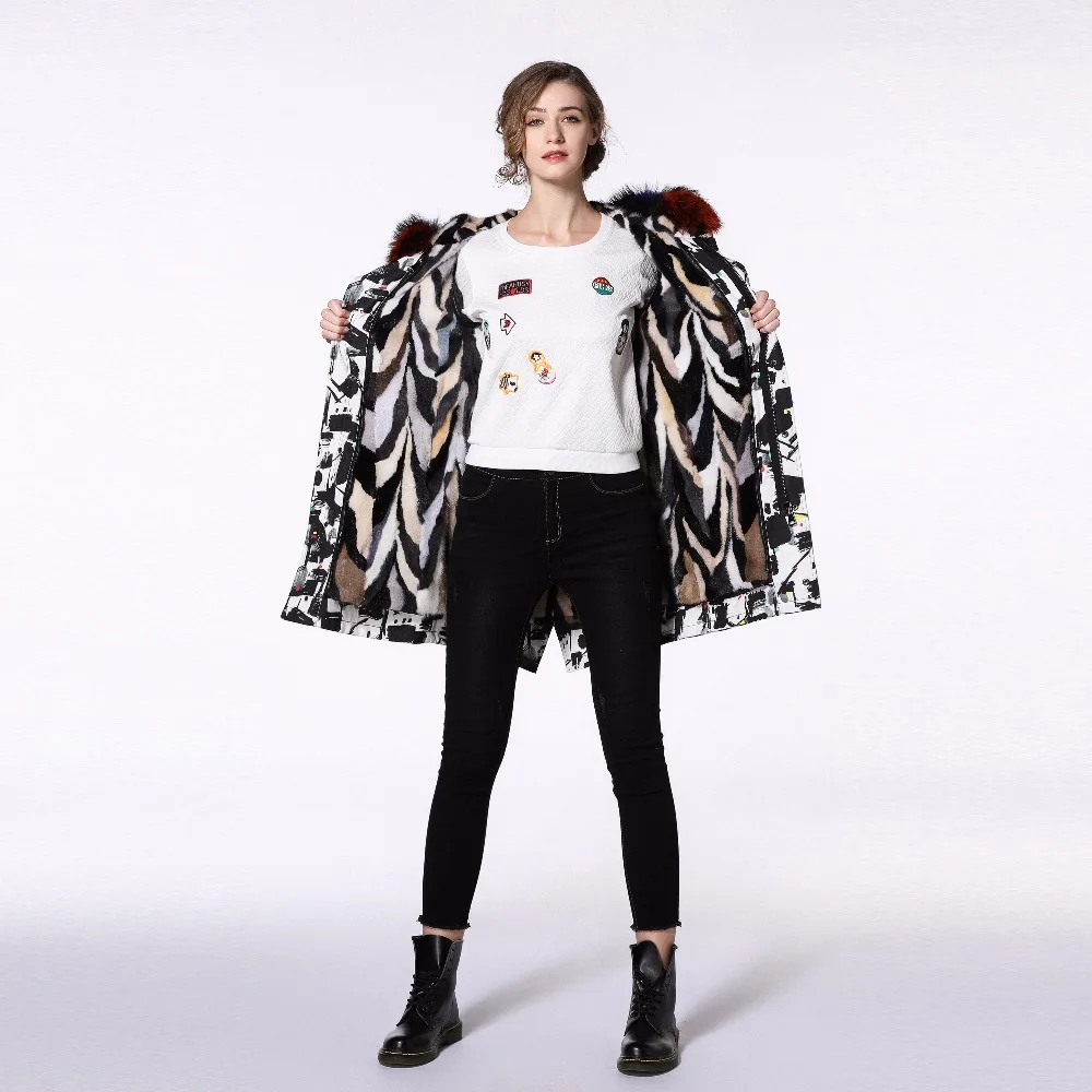 Лисий Мех Лайнер длинная парка женщина 2018 Новые пальто с мехом парки 90 см зимняя