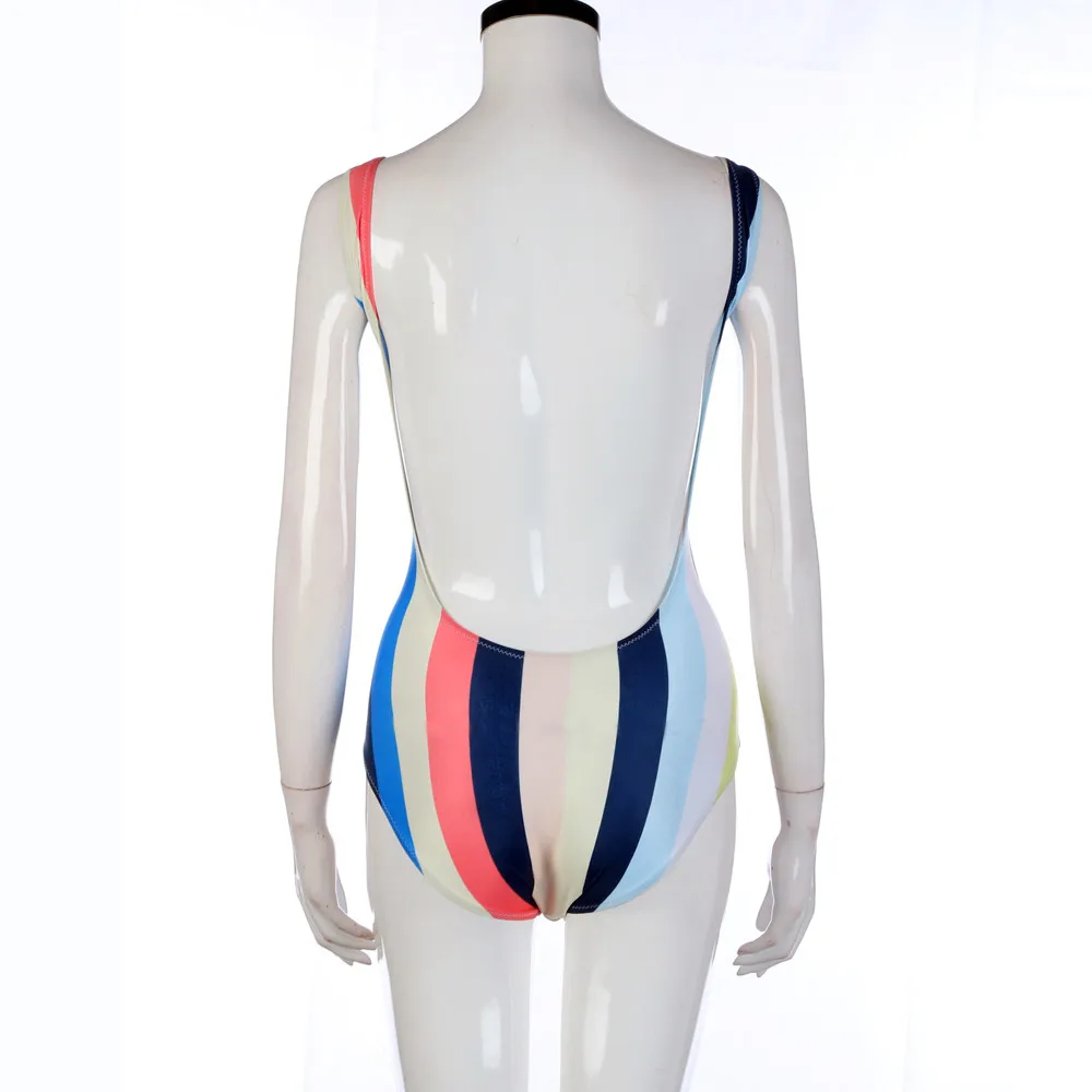 Tumblr сексуальный женский бикини купальник пуш ап 2017 полосатый с молнией сиамский