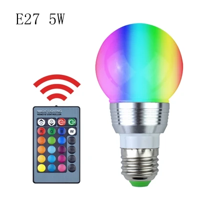 E27 5W RGB E27 Светодиодный светильник 5 Вт 10 Вт 15 Вт RGB+ белый 16 цветов светодиодный светильник AC85-265V сменный RGB светильник с пультом дистанционного управления+ Функция памяти - Испускаемый цвет: E27 5W RGB
